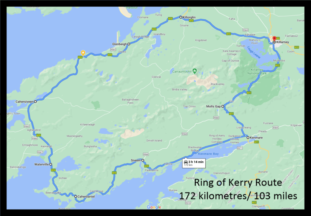 This is a map of the Ring of Kerry Ireland