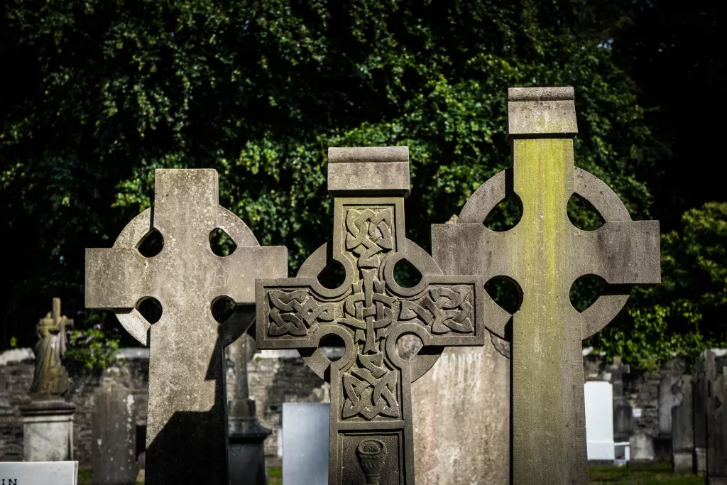 celtic cross in graveyard