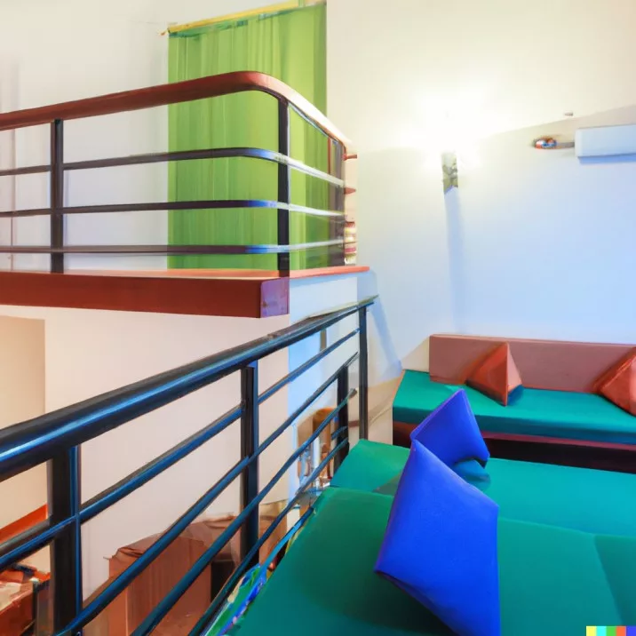 interior of a colourful hostel jpg