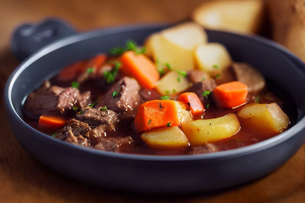 irish beef stew in a bowl