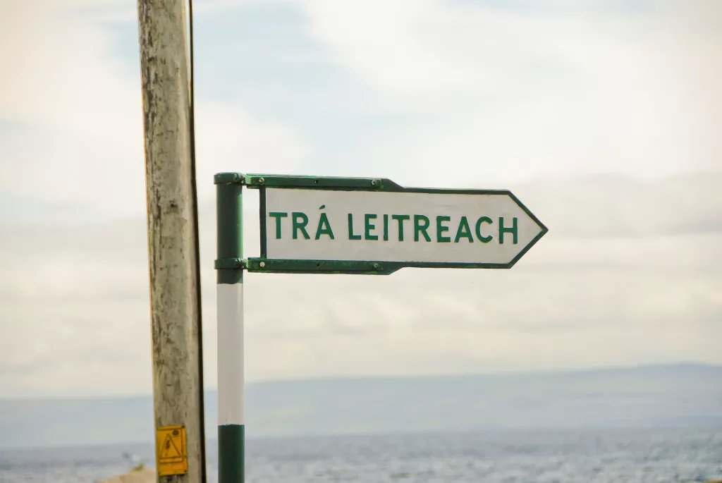 irish road sign in the irish language