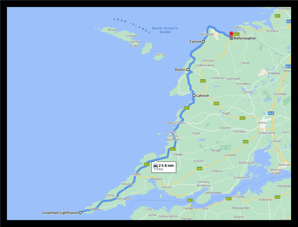 map of the route for the wild atlantic way clare ireland