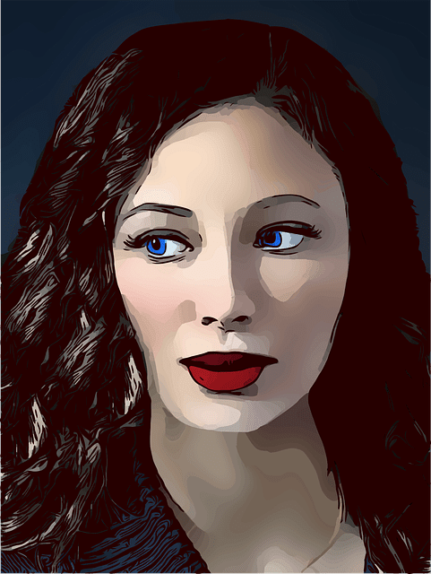Cartoon image of a Black haired girl with blue eyes
