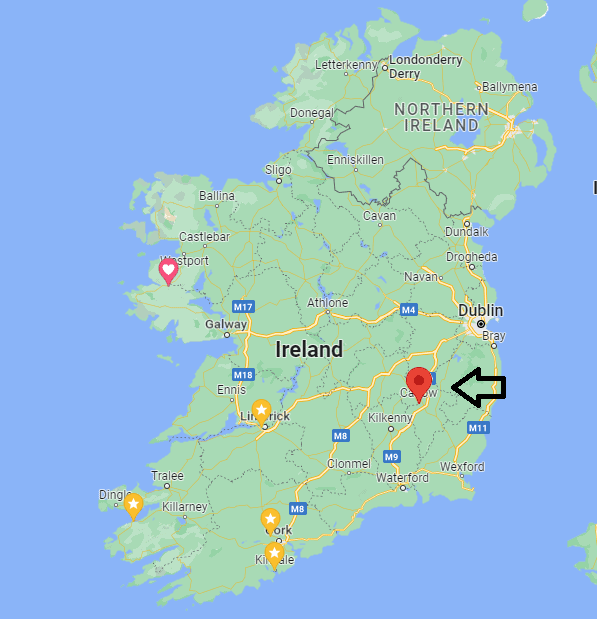 Map of Ireland showing carlow in it