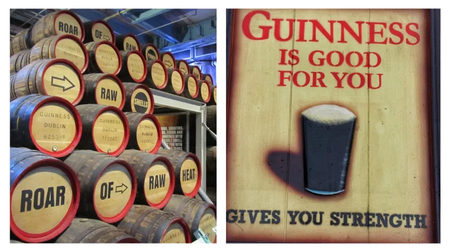 image of barrels in the guinness storehouse and old guinness sign