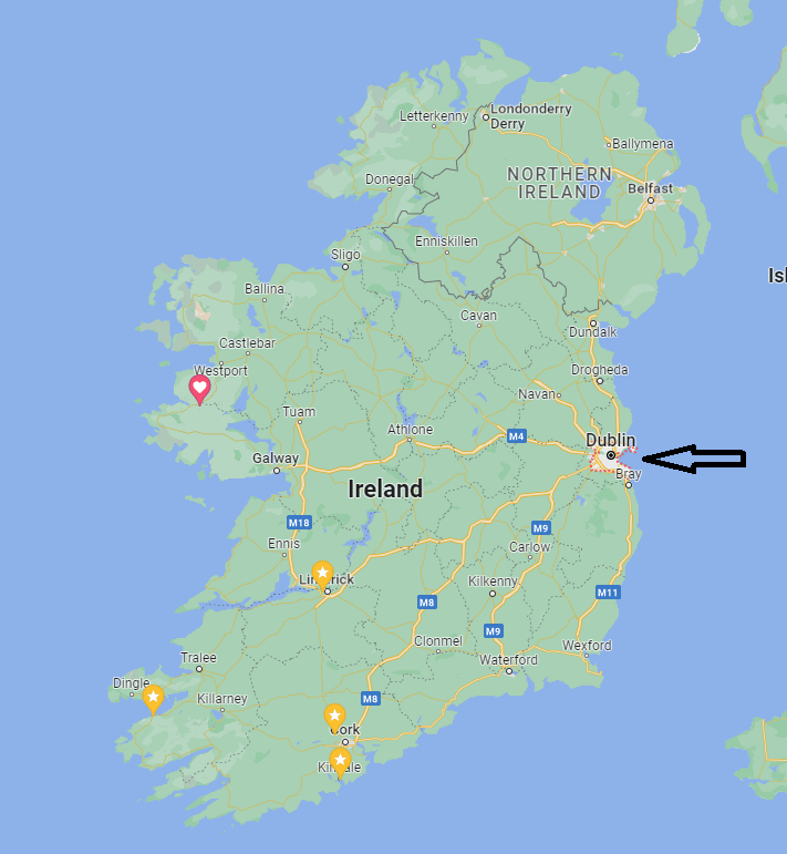 map of Ireland showing dublin