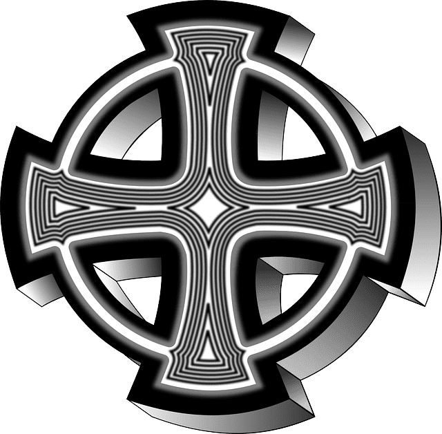 modern type of celtic cross design in black and white
