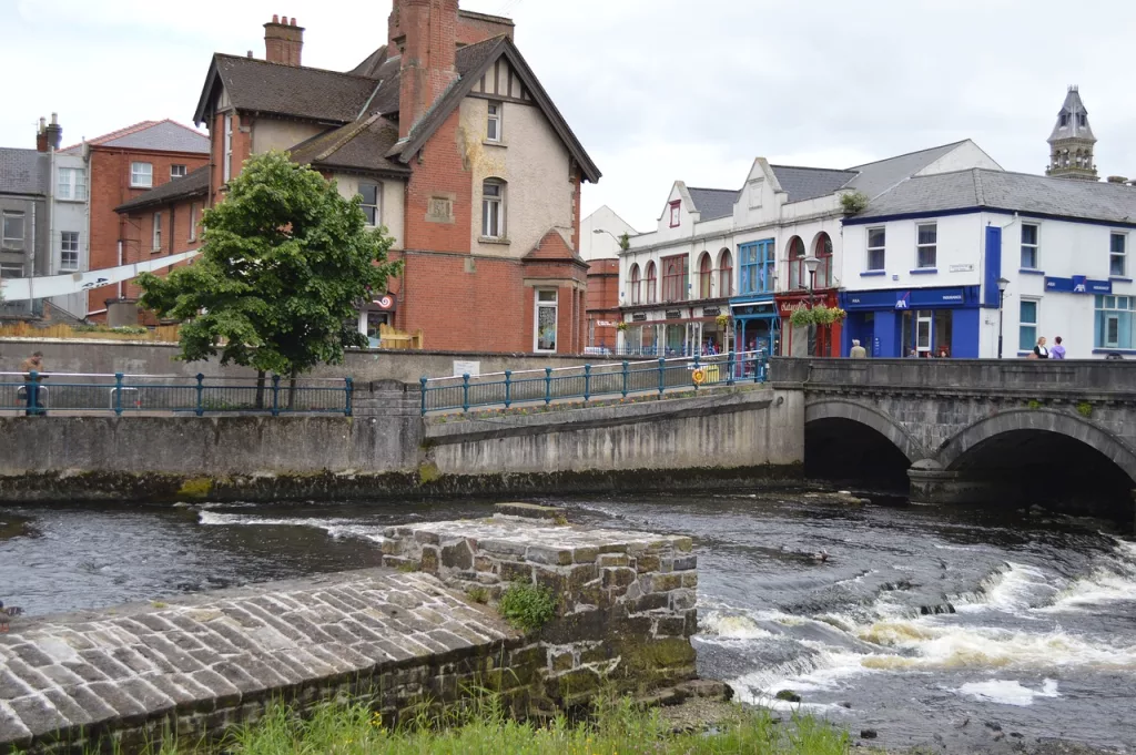 sligo town centre with a river and bridge showing