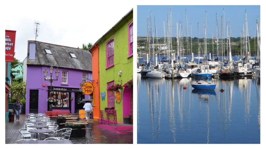 two images of Kinsale in cork with boats and colourful shop fronts