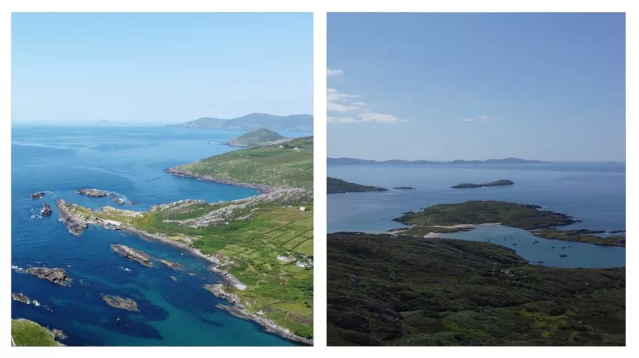 two images of the landscape of the wild atlantic way kerry ireland