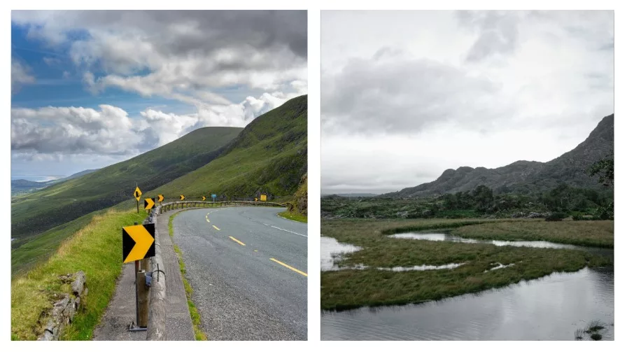 two images of the road to molls gap in kerry